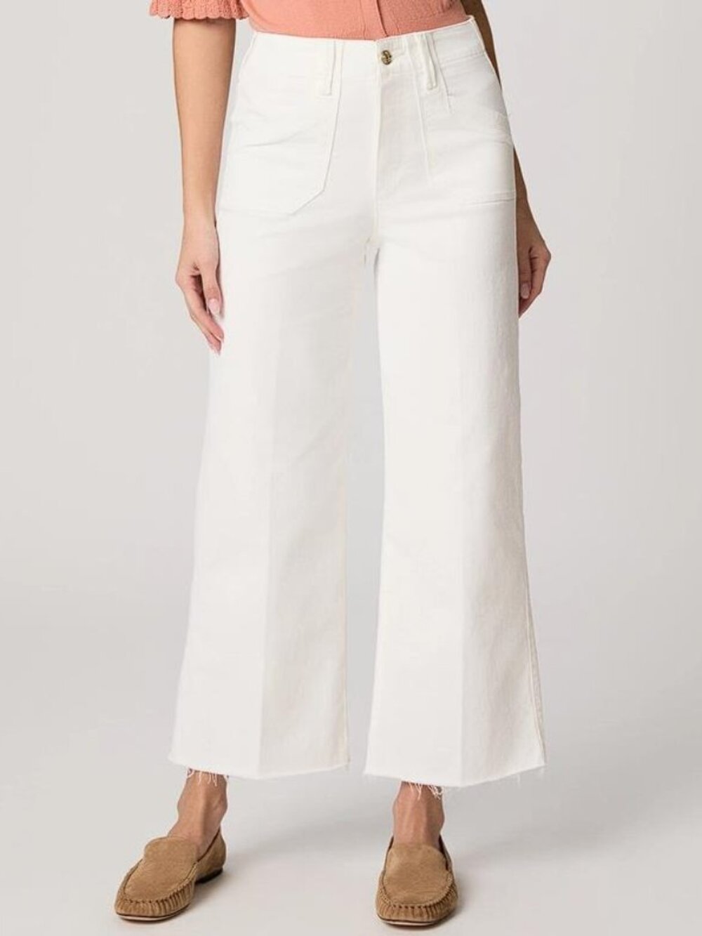 PAIGE Women's Anessa Wide Leg Jean Size 26 in Tonal Ecru